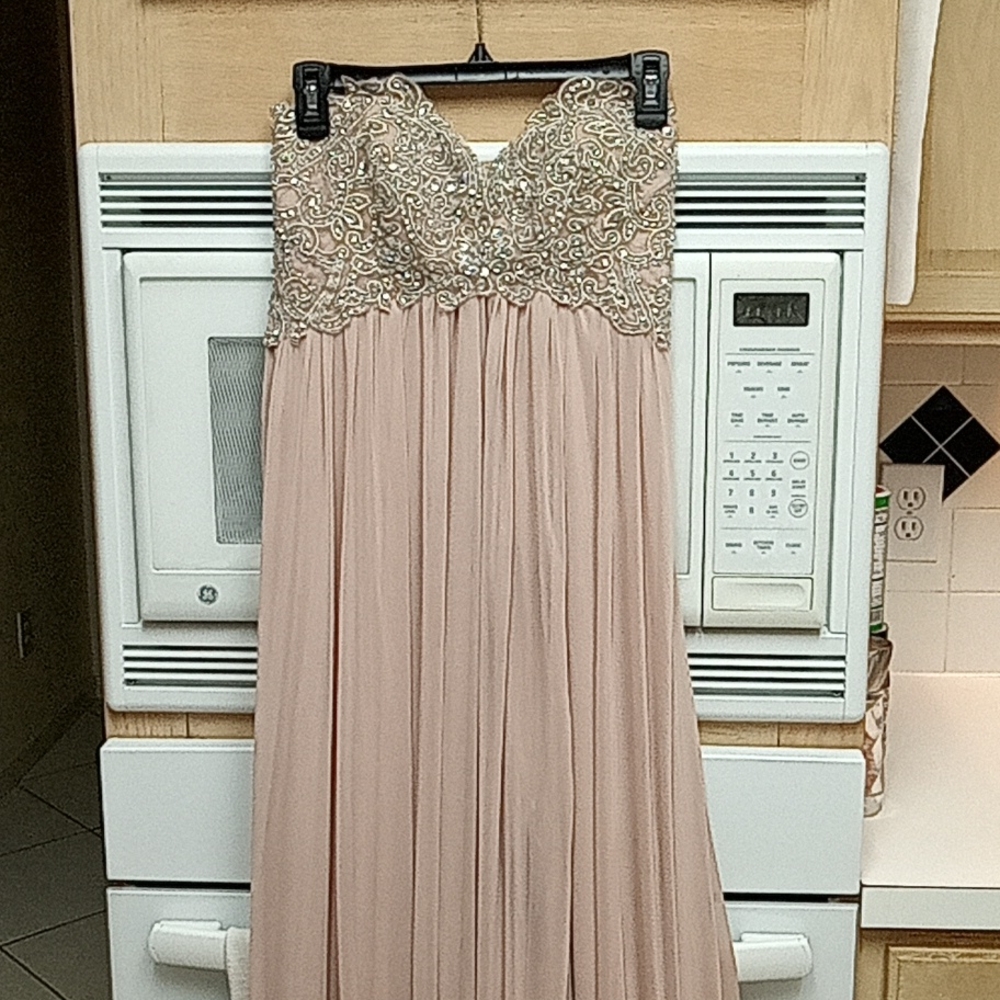 Blush beaded top long dress with leg sply